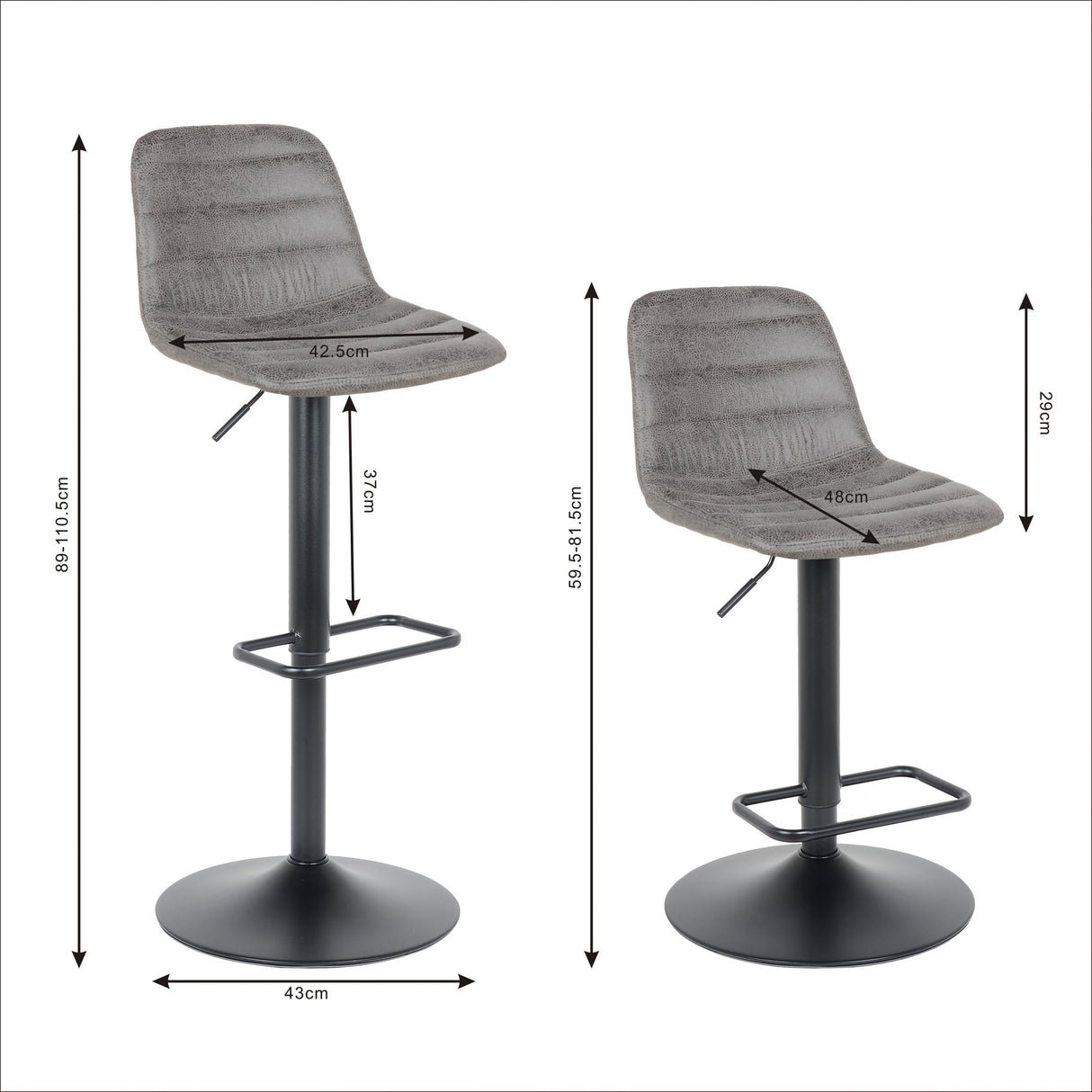 Lot de 2 tabourets de bar, modèle Helsinki 2023, gris foncé, cuir