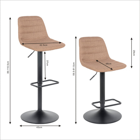 Lot de 2 tabourets de bar, modèle Helsinki 2023, marron, tissu