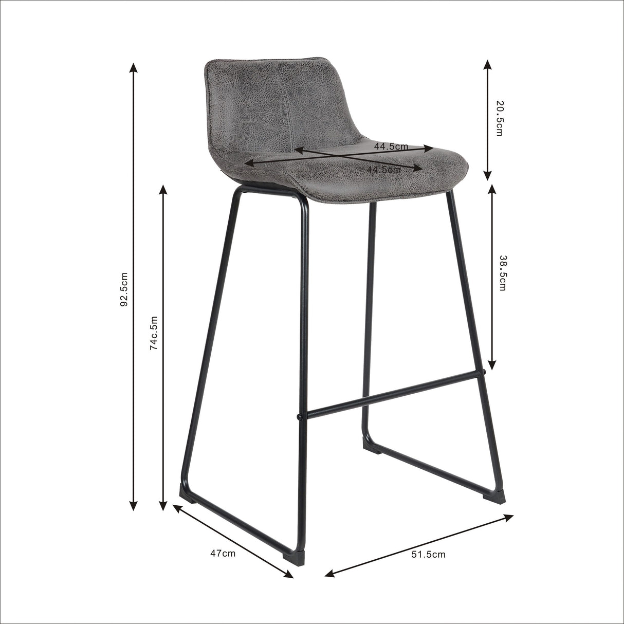 Tabouret de bar Florence 2023 en cuir gris foncé (2 pièces)