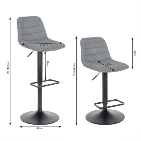 Lot de 2 tabourets de bar, modèle Helsinki 2023, gris foncé/noir, tissu