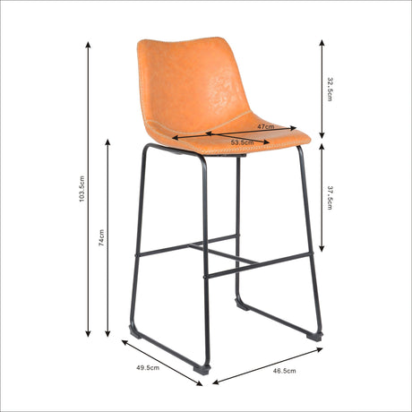 Lot de 2 tabourets de bar neufs 2023 - Modèle Moscou - Cognac