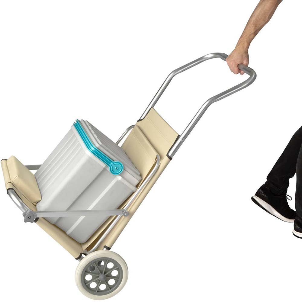 Lettino mobile con tettuccio ombra trasformabile in carrellino porta oggetti mare - beige