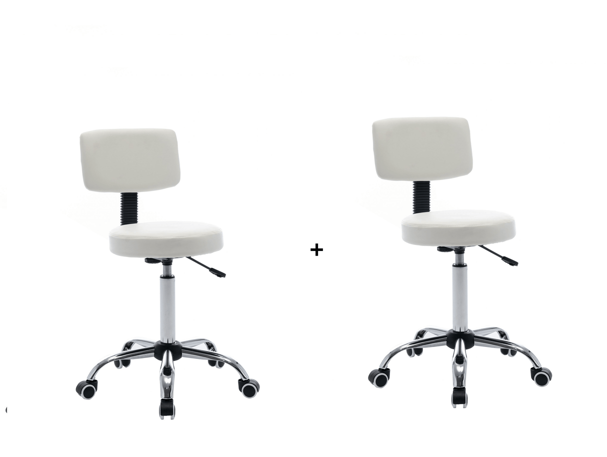2 Pezzi di Sgabello con spalliera girevole per salone estetico estetista bianco