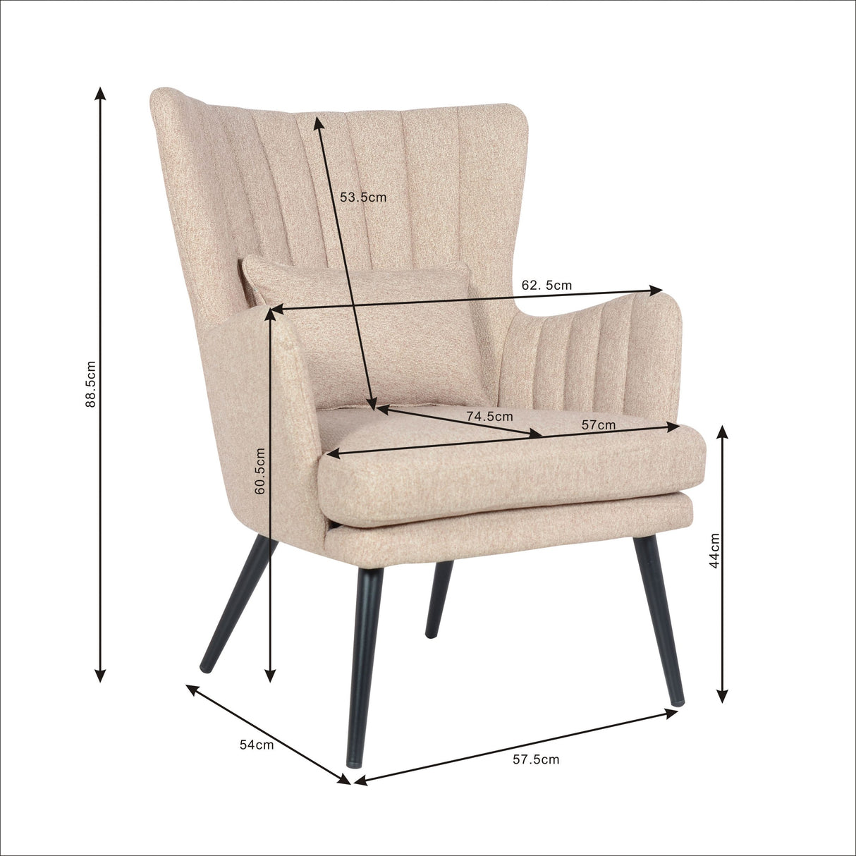Fauteuil fauteuil de salon - modèle Charlie - coloris beige en tissu