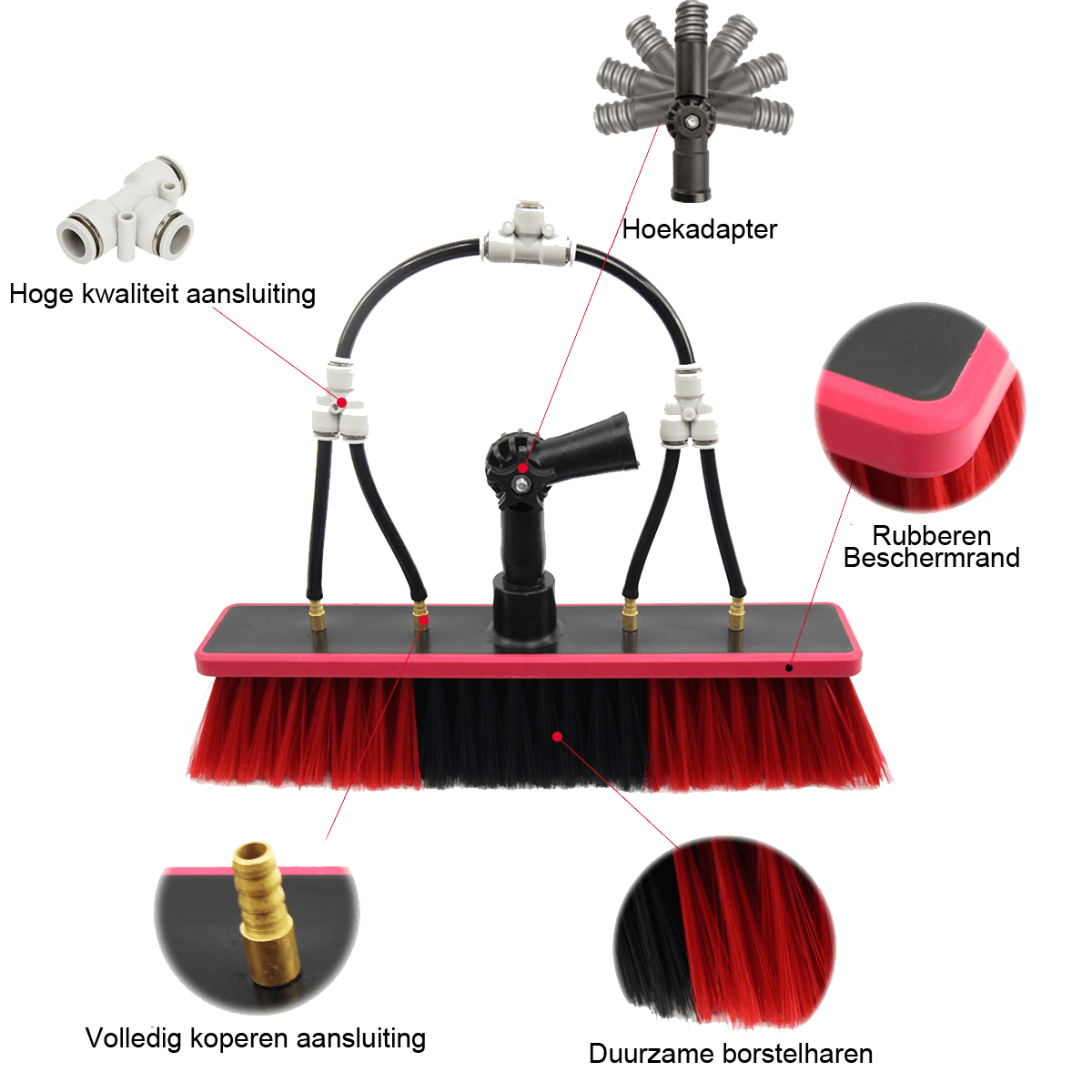 Brosse avec jets d'eau manche télescopique hauteur réglable jusqu'à 6 mètres pour le lavage des vitres et des panneaux solaires