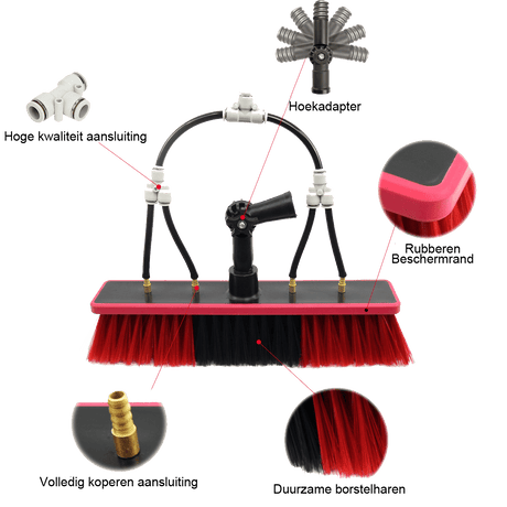 Brosse à jets d'eau pour le lavage des vitres et panneaux solaires manche télescopique hauteur max 3,60m