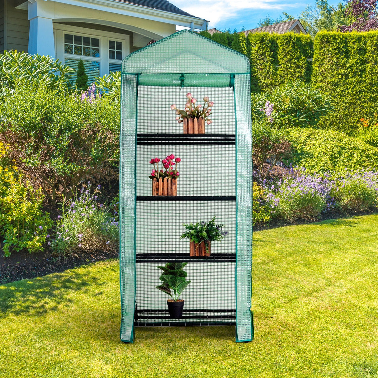 Serre de jardin à 4 niveaux pour plantes (69 cm x 49 cm x 158 cm)