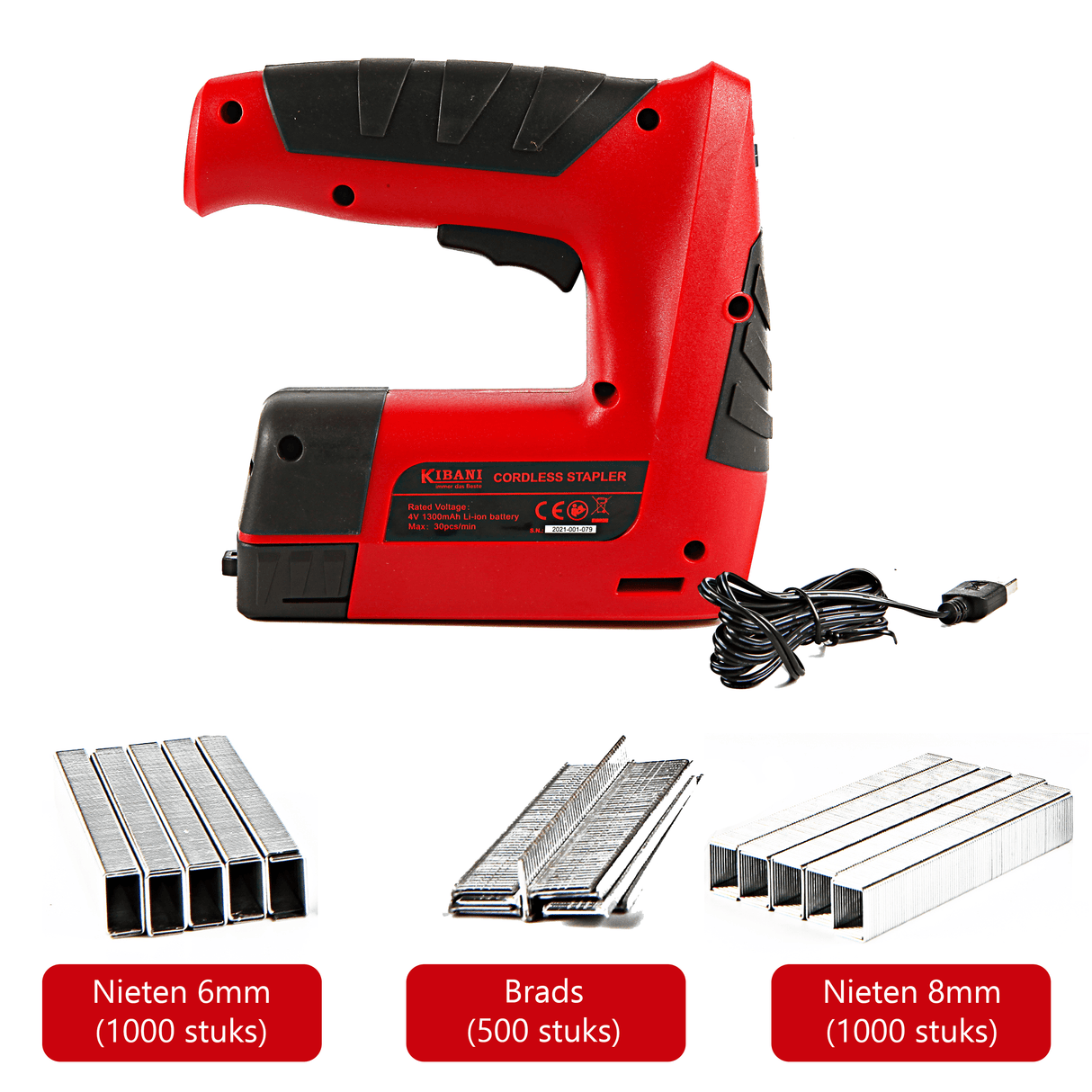 Graffatrice - Chiodatrice a batteria Kibani - Batteria 1300mAh e caricabatterie