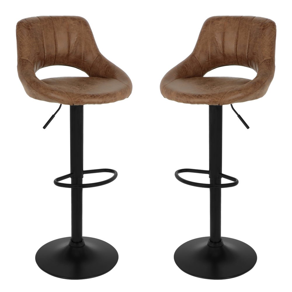 Tabouret de bar 2023 marron clair - 2 pièces - Fixe pivotant réglable cuisine - Dossier et repose-pieds