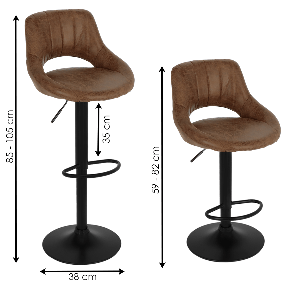 Tabouret de bar 2023 marron clair - 2 pièces - Fixe pivotant réglable cuisine - Dossier et repose-pieds