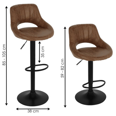 Tabouret de bar 2023 marron clair - 2 pièces - Fixe pivotant réglable cuisine - Dossier et repose-pieds