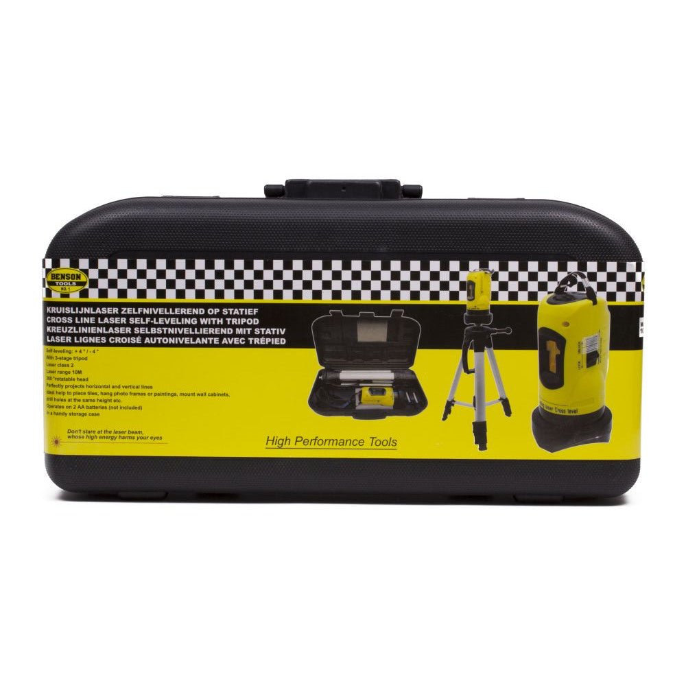 Livella laser a linee incrociate con treppiedi, occhiali e batterie