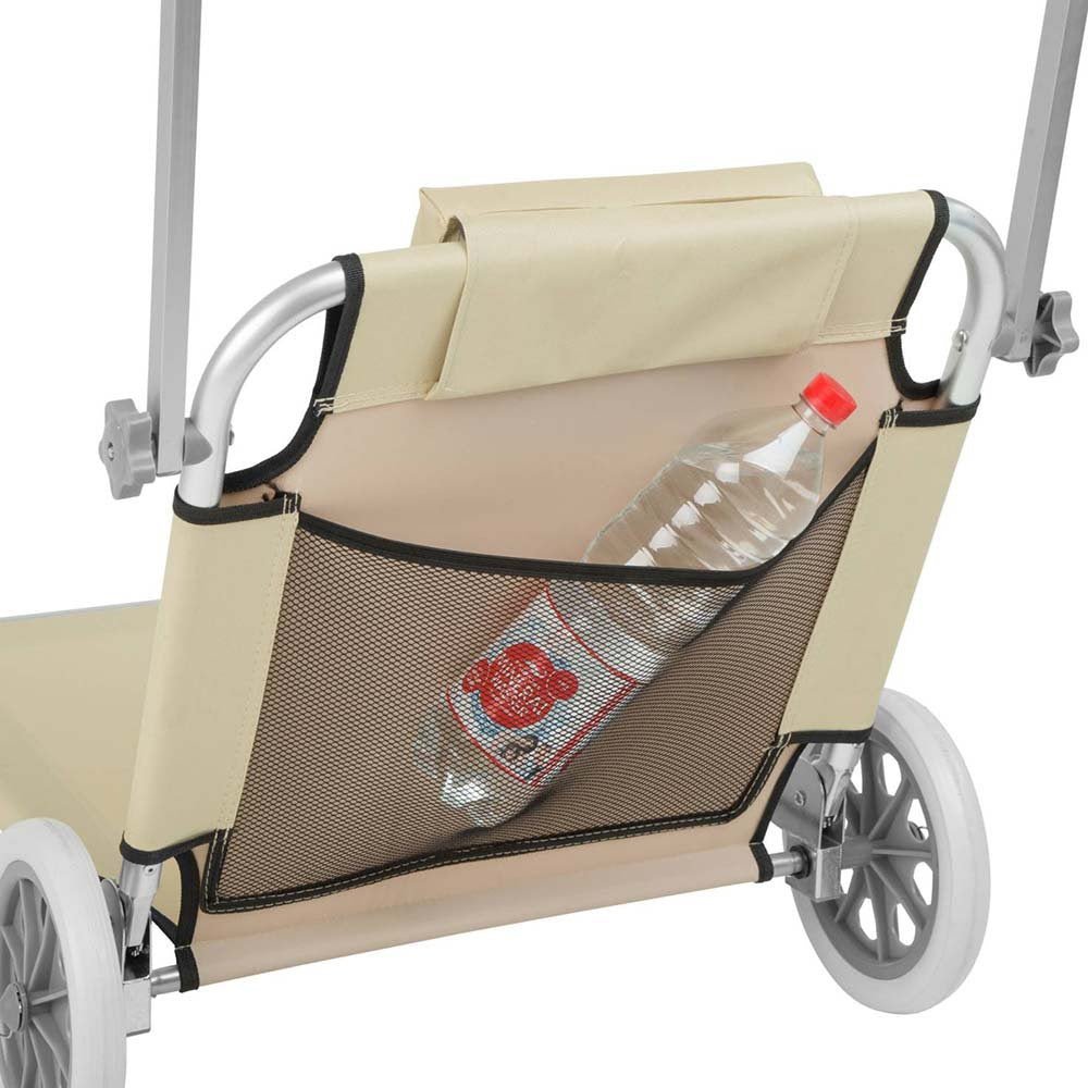 Lettino mobile con tettuccio ombra trasformabile in carrellino porta oggetti mare - beige