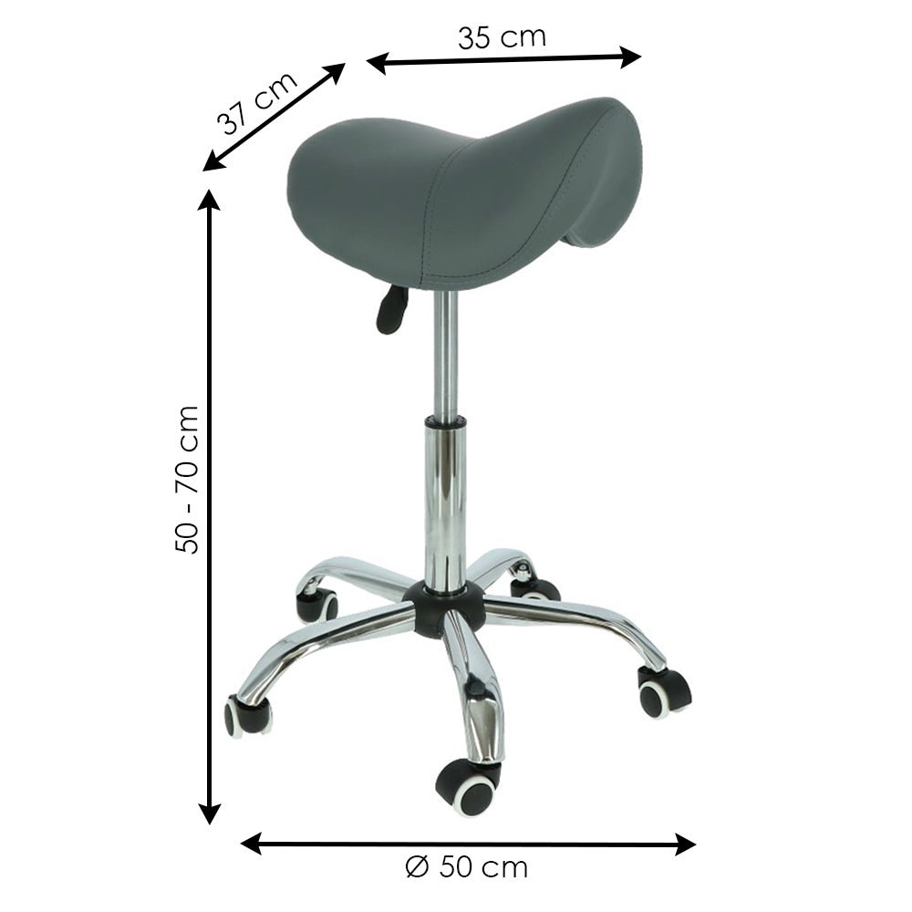 Tabouret de selle gris pour esthéticiennes et coiffeurs - Hauteur réglable