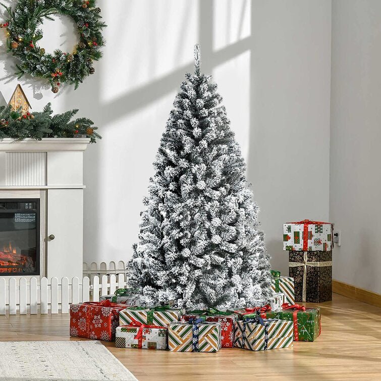 Albero di Natale innevato alto 2,10 m con base in metallo