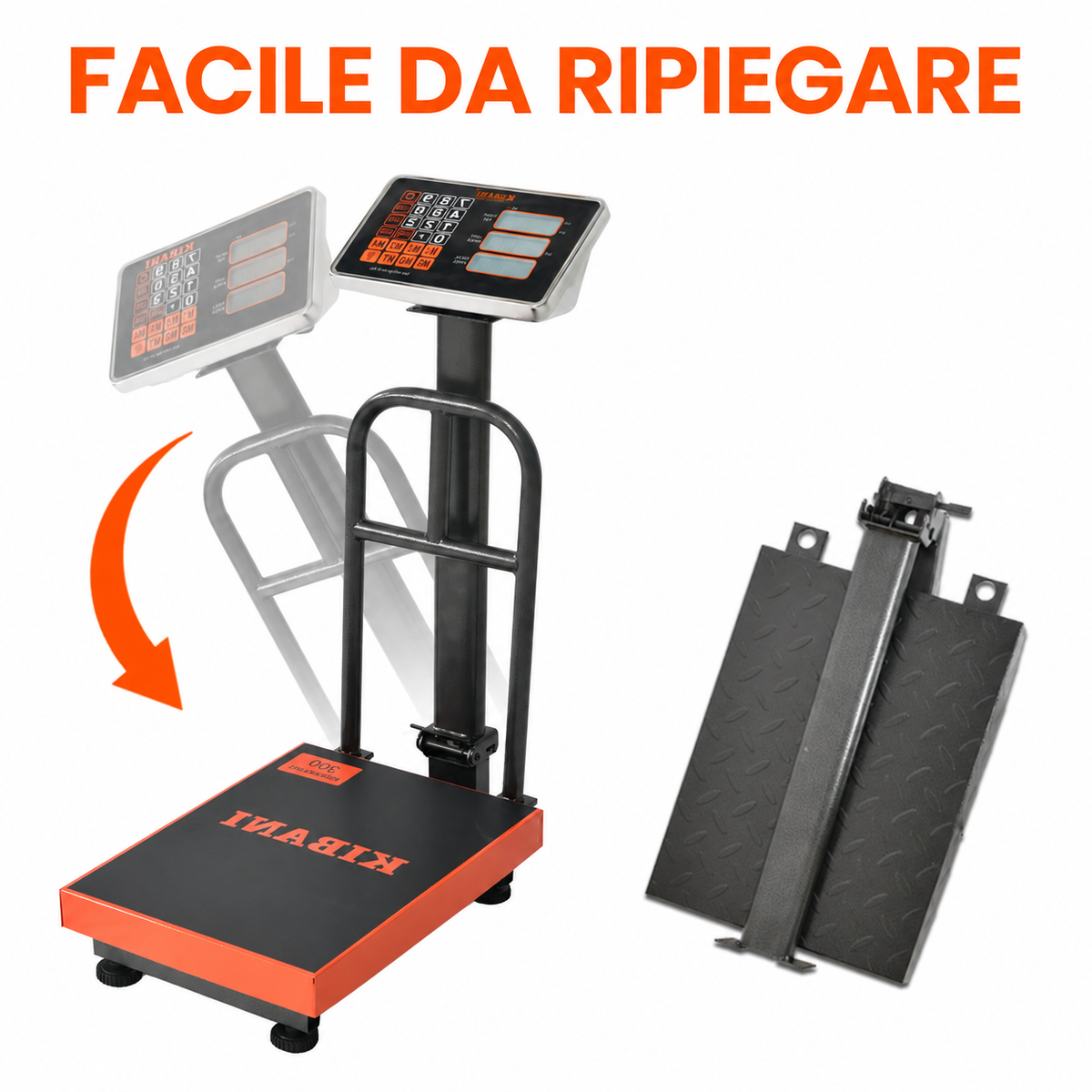 Bilancia Digitale Kibani 300kg Piatto Acciaio Inox Pieghevole