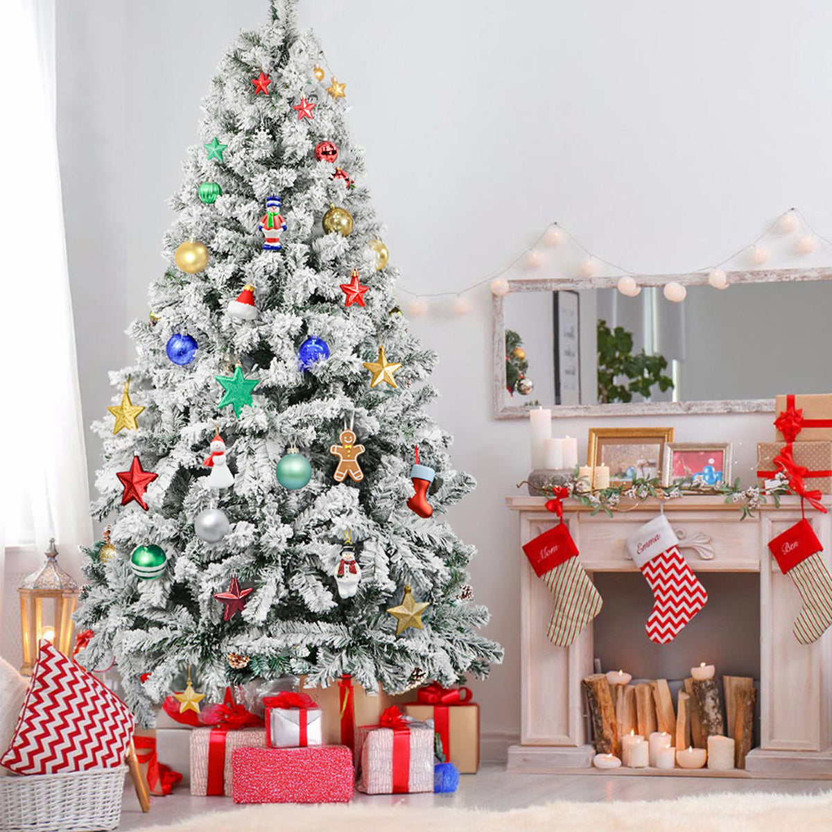 Albero di Natale innevato alto 2,10 m con base in metallo