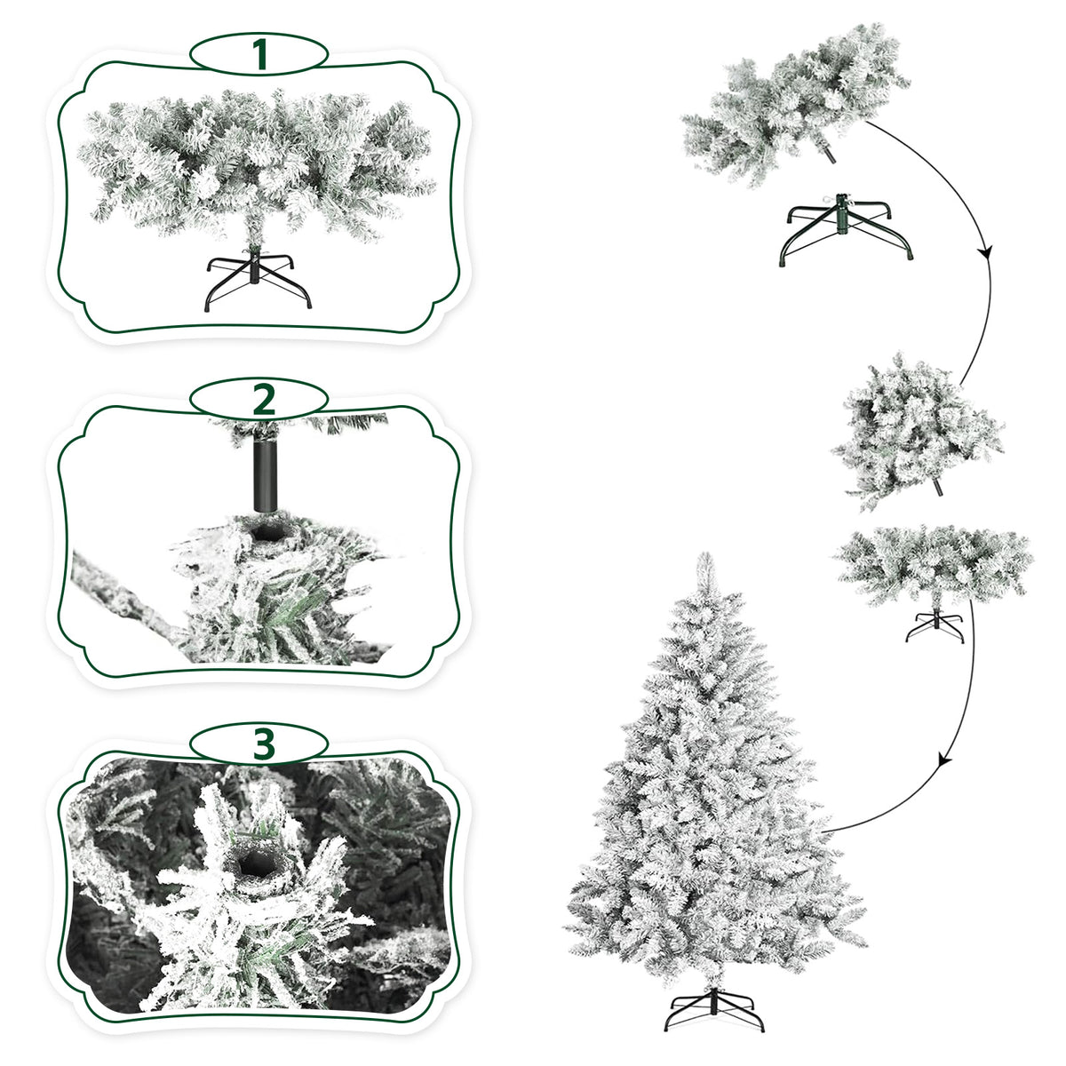 Albero di Natale innevato alto 2,10 m con base in metallo