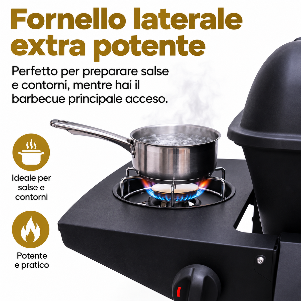 Barbecue a Gas Alora 2 Bruciatori Inox Fornello Laterale Termometro Ruote
