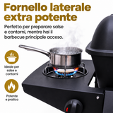 Barbecue a Gas Alora 2 Bruciatori Inox Fornello Laterale Termometro Ruote