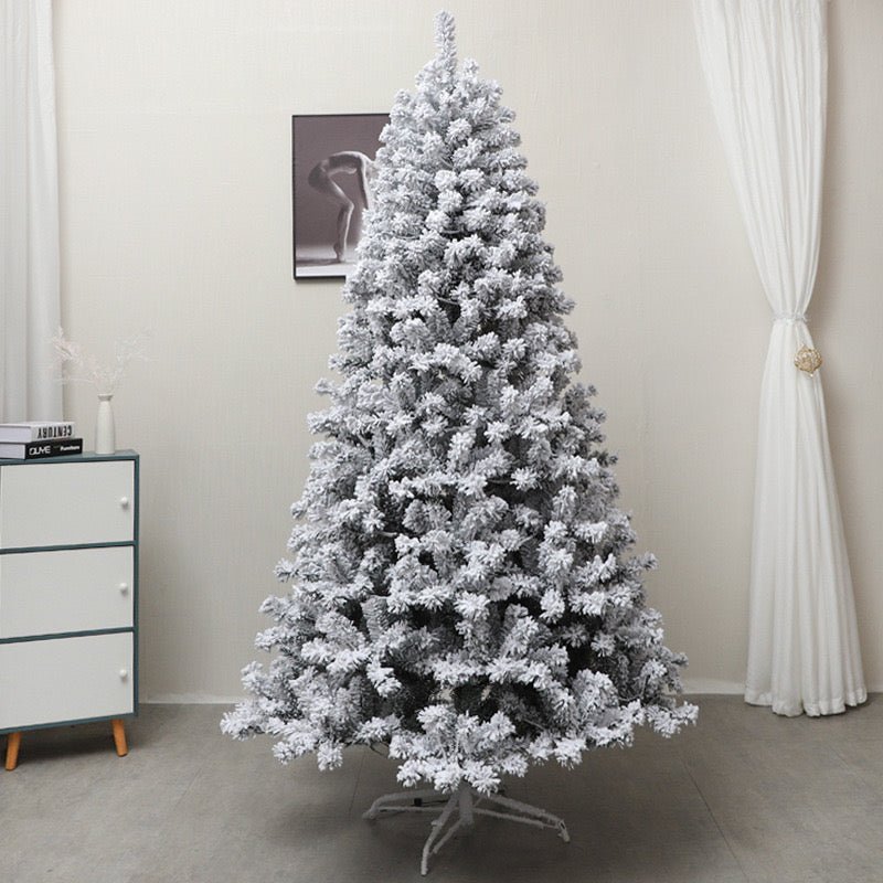 Albero di Natale innevato alto 2,10 m con base in metallo
