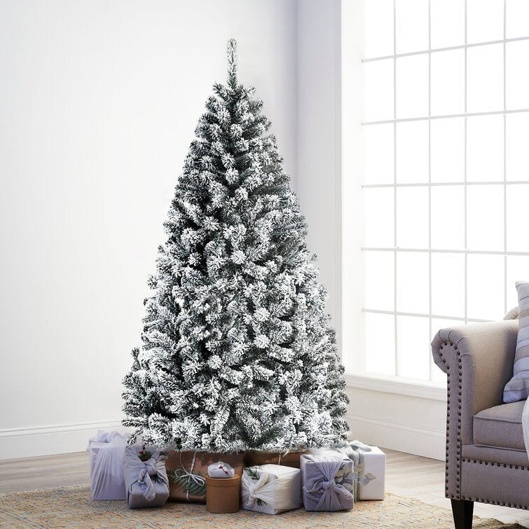 Albero di Natale innevato alto 2,10 m con base in metallo