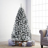 Albero di Natale innevato alto 2,10 m con base in metallo