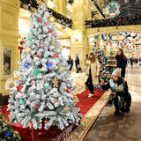 Albero di Natale innevato alto 2,10 m con base in metallo