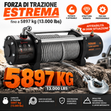 Verricello Elettrico Kibani 12V 5897kg Cavo Acciaio 26m Radiocomando 4,8kW