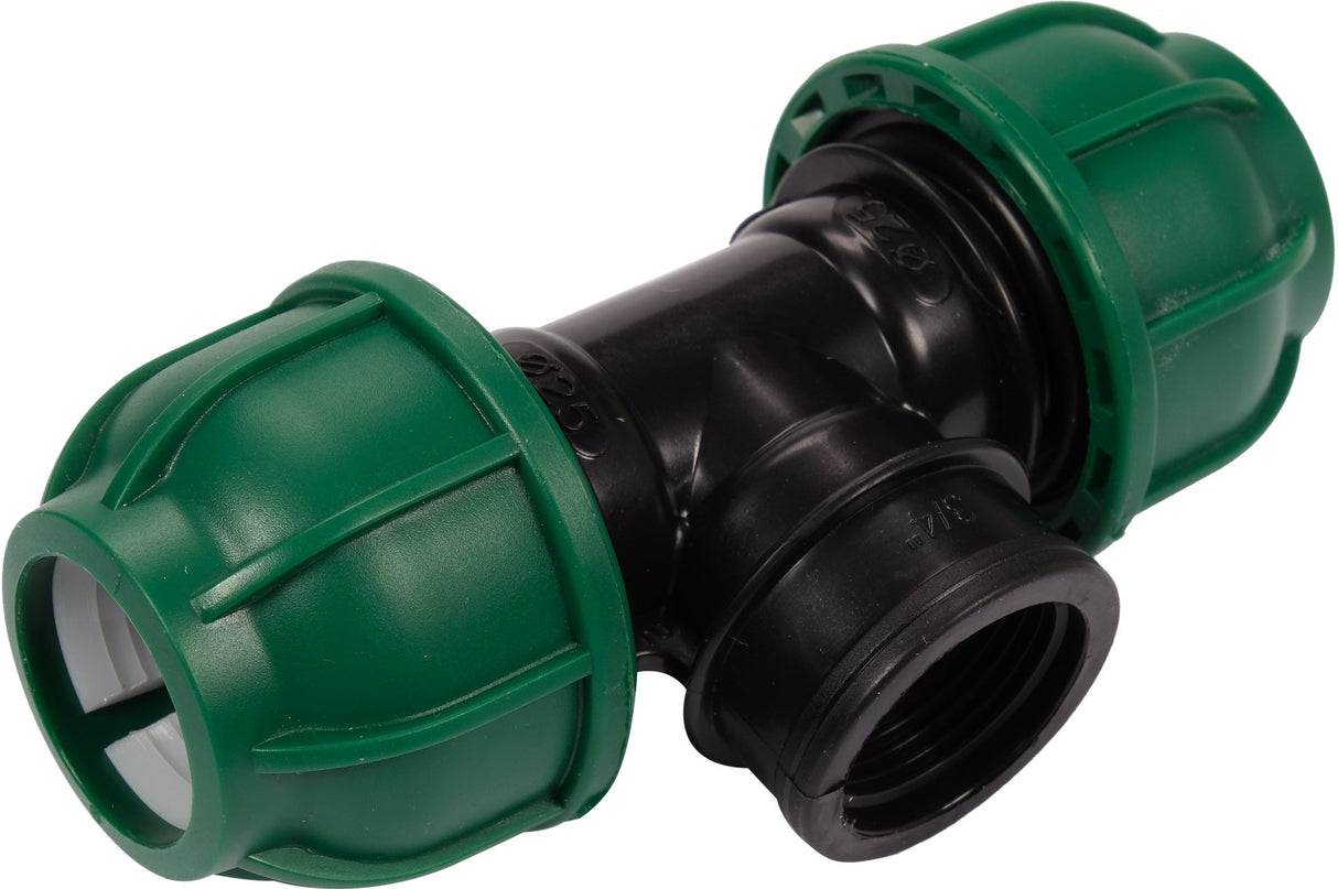 Raccordo a T 25 mm x 3/4” x 25 mm per Tubi PE – Derivazione Centrale Maschio IT – Polipropilene 10 BAR FLO