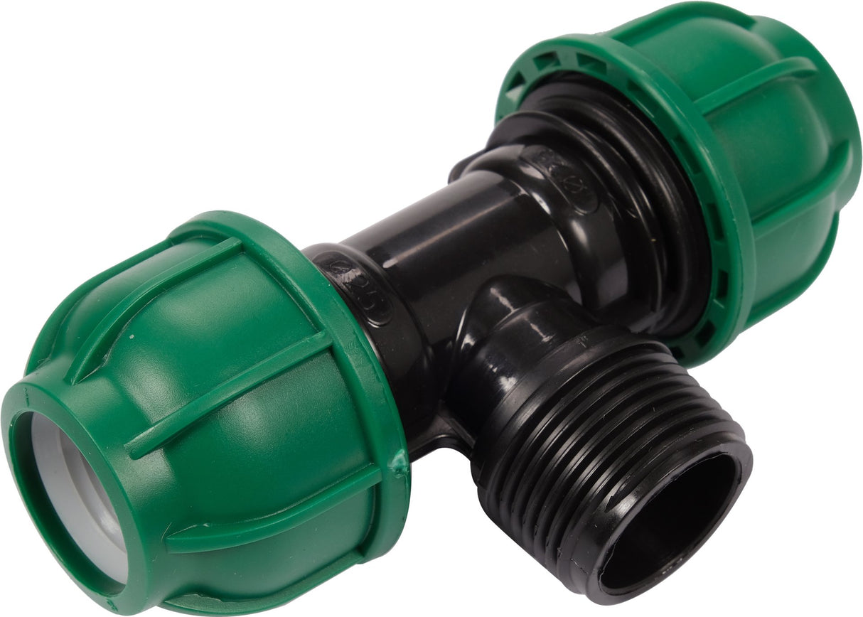 Raccordo a T per Tubi PE 25 mm x 1" x 25 mm – Adattatore a Compressione, Polipropilene 10 BAR FLO