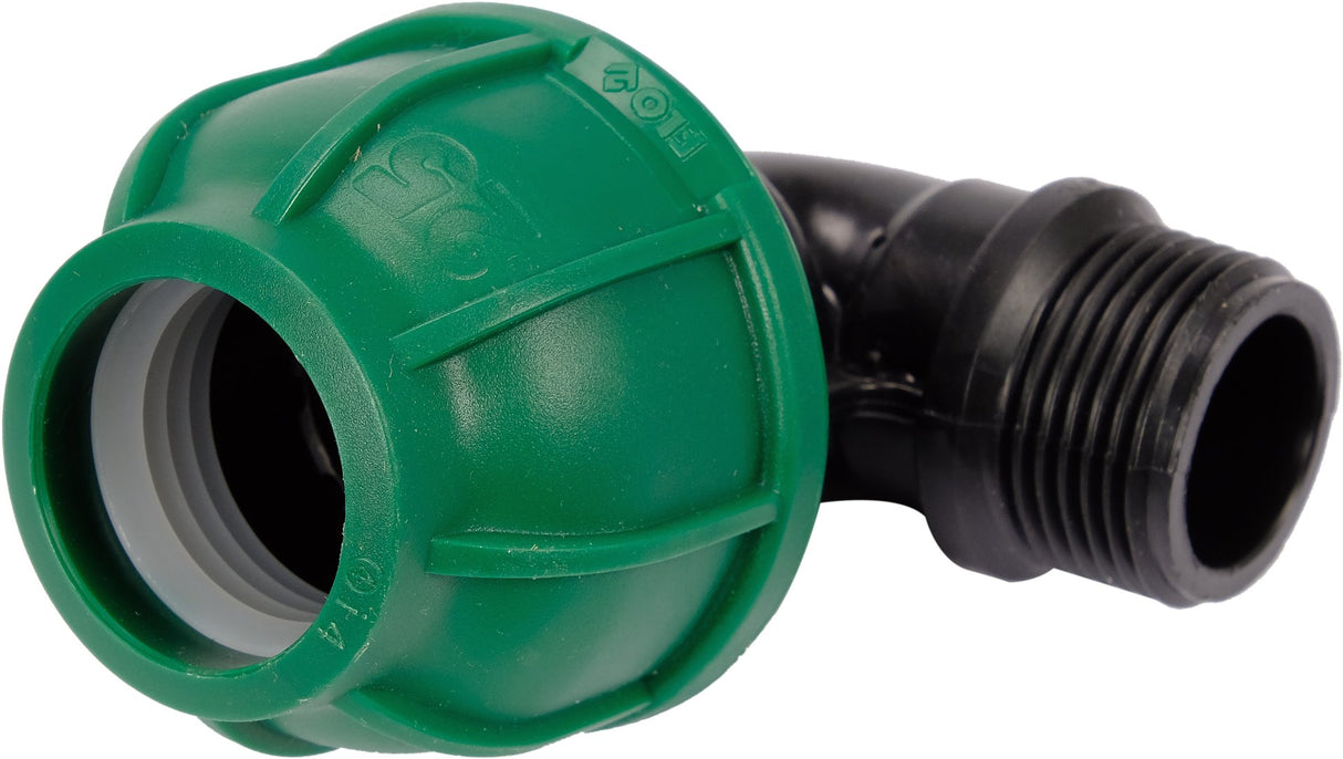 Gomito 90° per Tubi PE 25 mm x 3/4" GZ – Raccordo Maschio a Compressione, Polipropilene 10 BAR FLO
