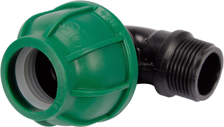 Gomito 90° per Tubi PE 25 mm x 3/4" GZ – Raccordo Maschio a Compressione, Polipropilene 10 BAR FLO