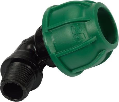 Adattatore a Gomito 90° PE 25 x 1/2" GZ – Filetto Maschio, Polipropilene 10 BAR FLO