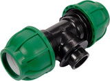 Raccordo a T 32 mm x 1/2” x 32 mm per Tubi PE – Derivazione Centrale Femmina GW – Polipropilene 10 BAR FLO