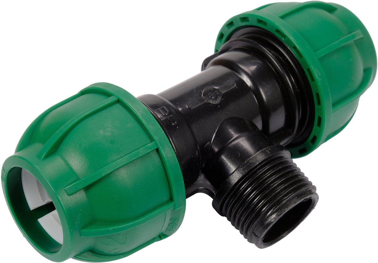 Raccordo a T per Tubi PE 32 mm x 1" x 32 mm – Attacco Centrale Maschio GZ, Polipropilene 10 BAR FLO