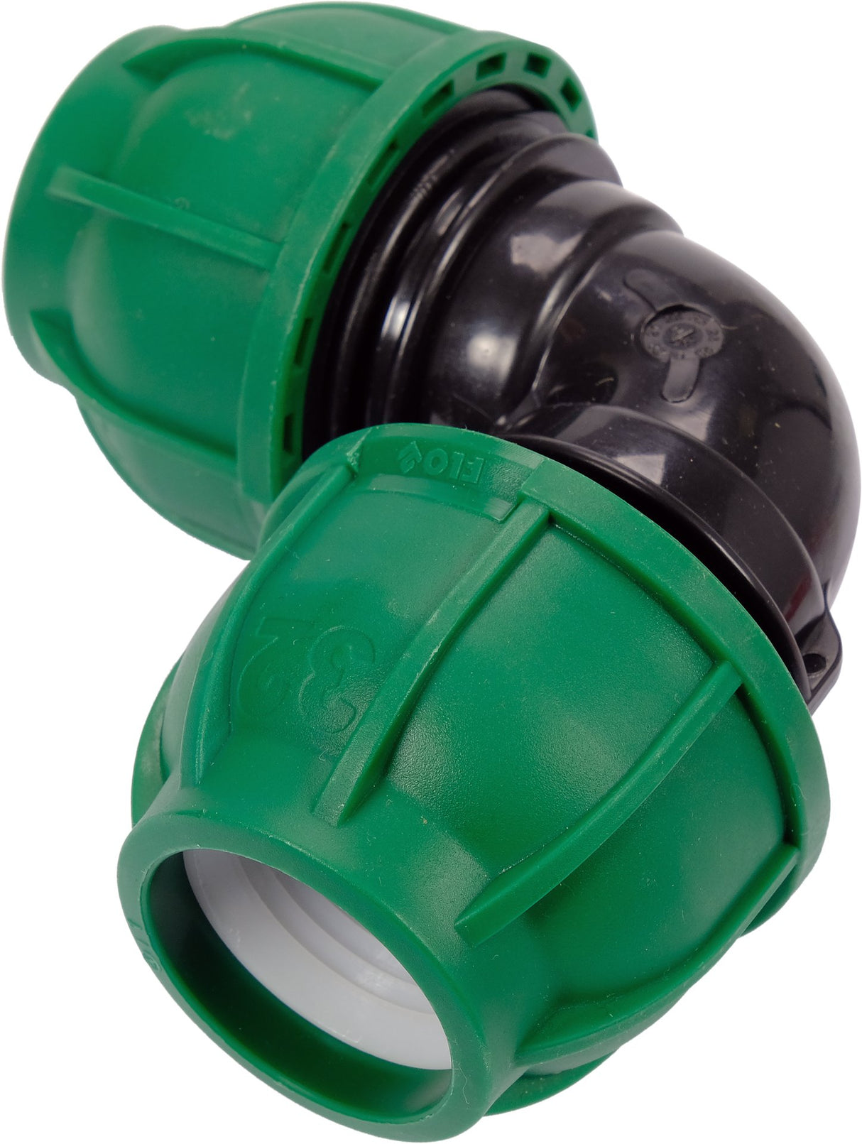 Adattatore a Gomito 90° per Tubi PE 32x32 mm – A Compressione, Polipropilene 10 BAR FLO