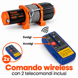 Verricello Elettrico Kibani 12V 2041kg Cavo Acciaio 13,5m 2 Radiocomandi