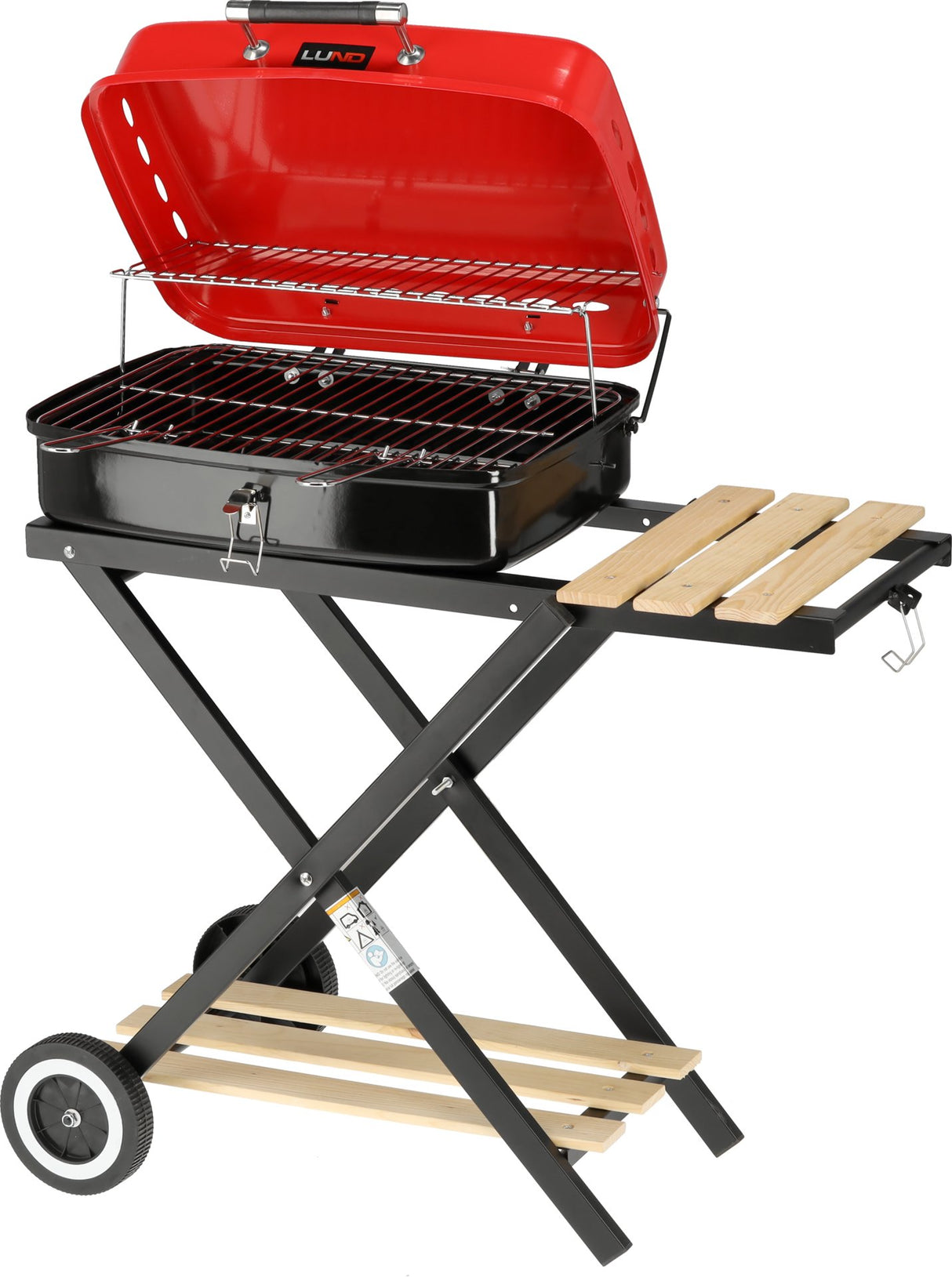Barbecue a Carbone Pieghevole Con Ripiani Laterali e Griglia Cromata 45×33,5 cm