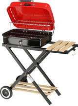 Barbecue a Carbone Pieghevole Con Ripiani Laterali e Griglia Cromata 45×33,5 cm