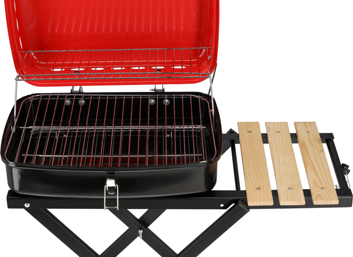 Barbecue a Carbone Pieghevole Con Ripiani Laterali e Griglia Cromata 45×33,5 cm