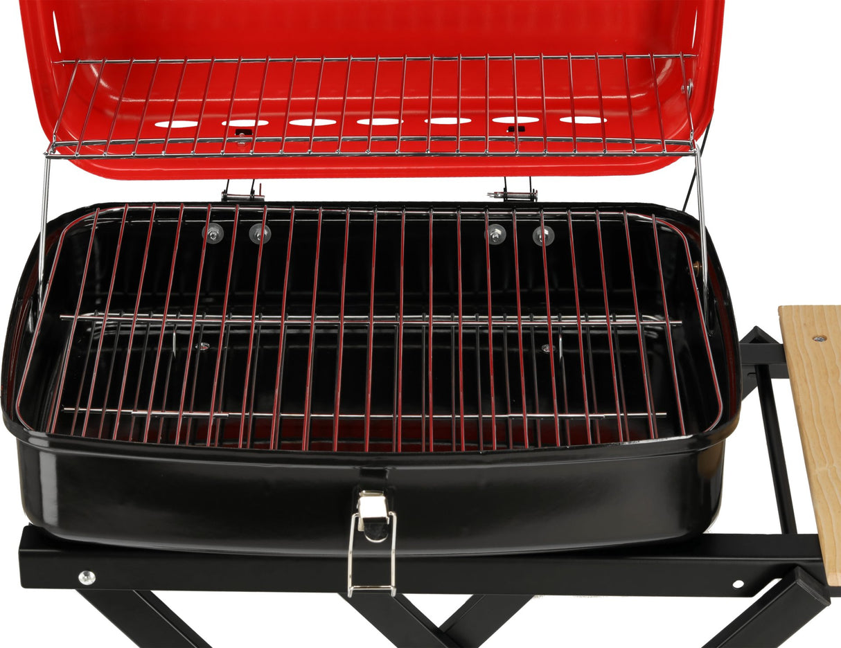 Barbecue a Carbone Pieghevole Con Ripiani Laterali e Griglia Cromata 45×33,5 cm