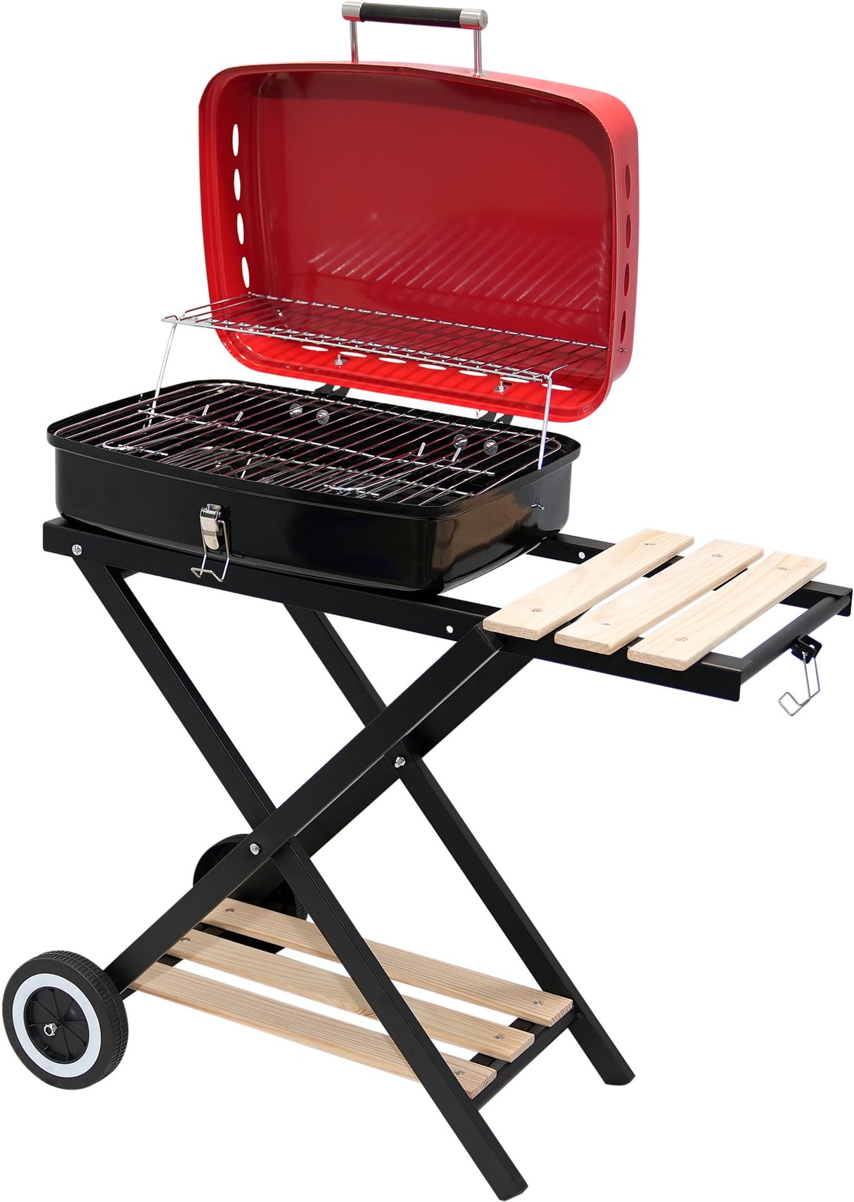 Barbecue a Carbone Pieghevole Con Ripiani Laterali e Griglia Cromata 45×33,5 cm