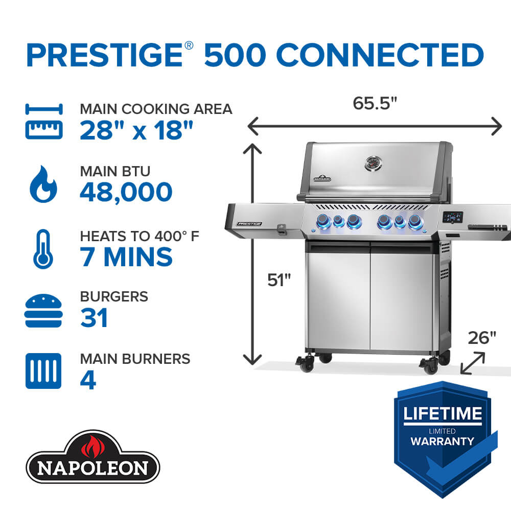 Barbecue Napoleon Prestige 500 Connessione WiFi 82.000BTU Smart