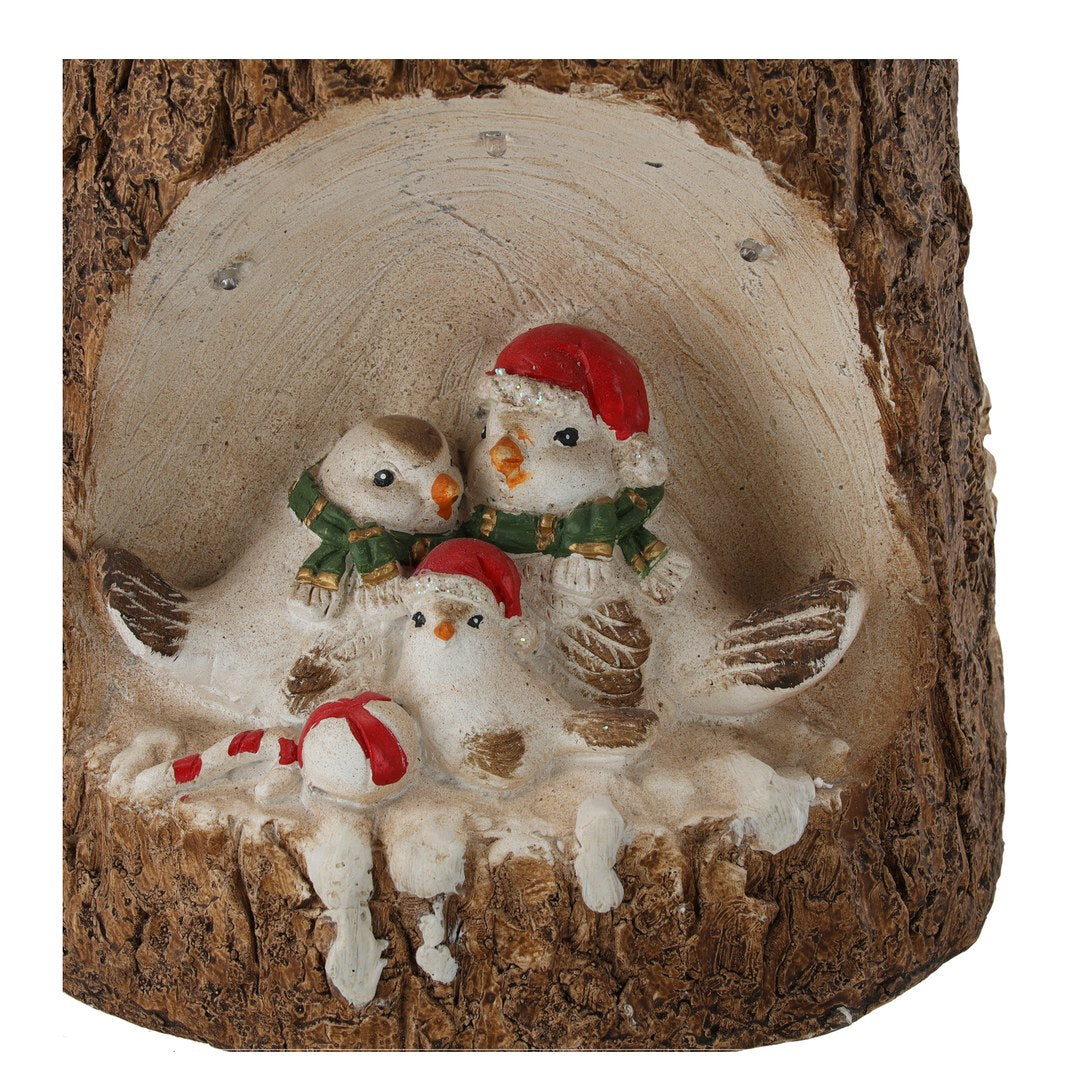 Base Decorativa per Albero di Natale Uccellini nel Tronco con LED
