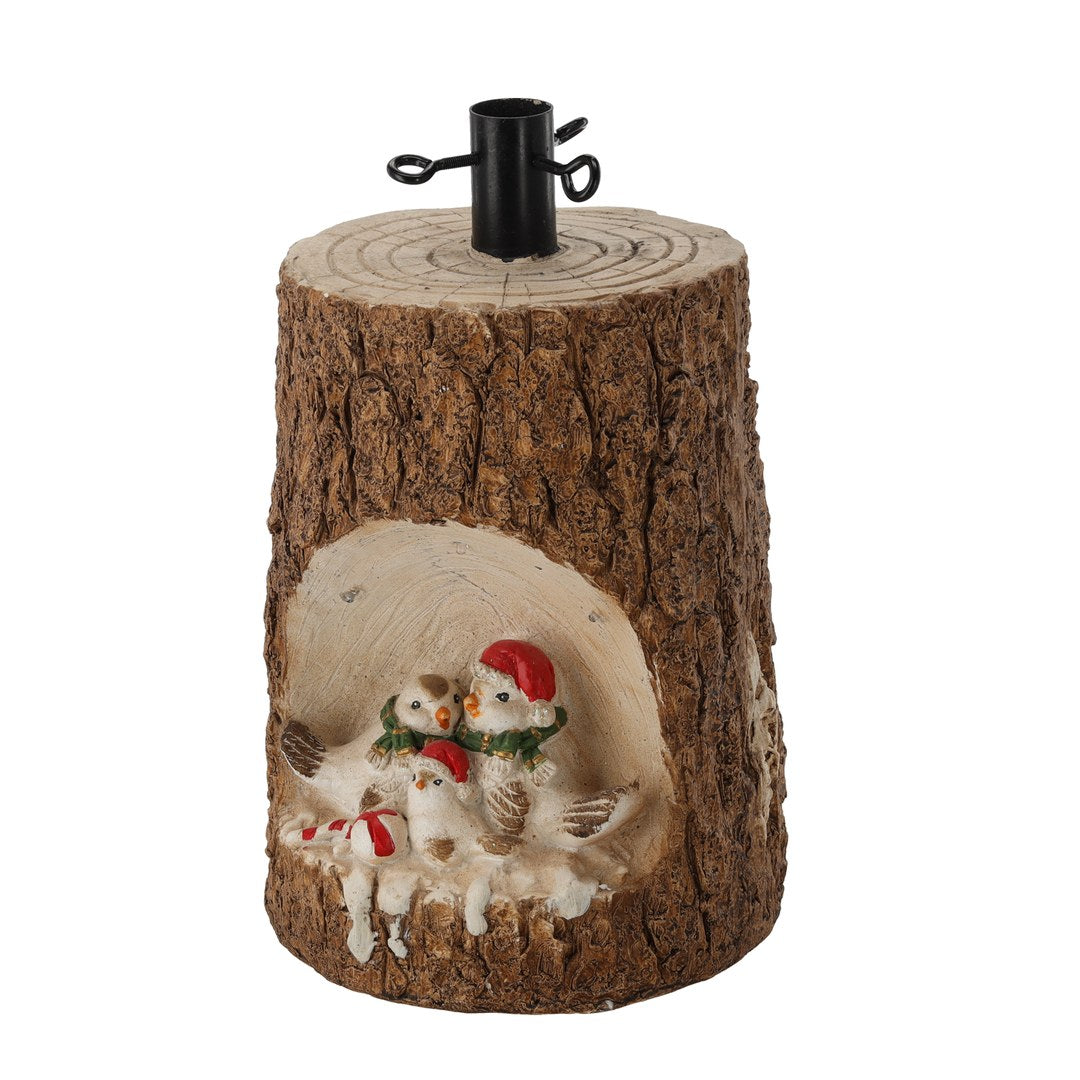 Base Decorativa per Albero di Natale Uccellini nel Tronco con LED