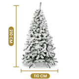 Albero di Natale innevato alto 2,10 m con base in metallo