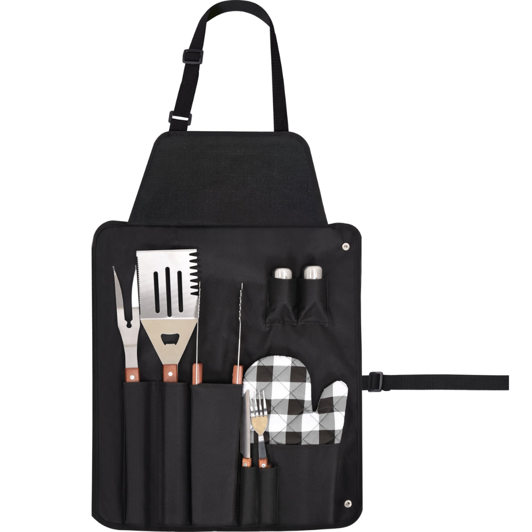 Grembiule barbecue con utensili 8 pezzi in acciaio inox set griglia