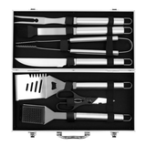 Set barbecue acciaio inox 7 utensili con valigia in alluminio