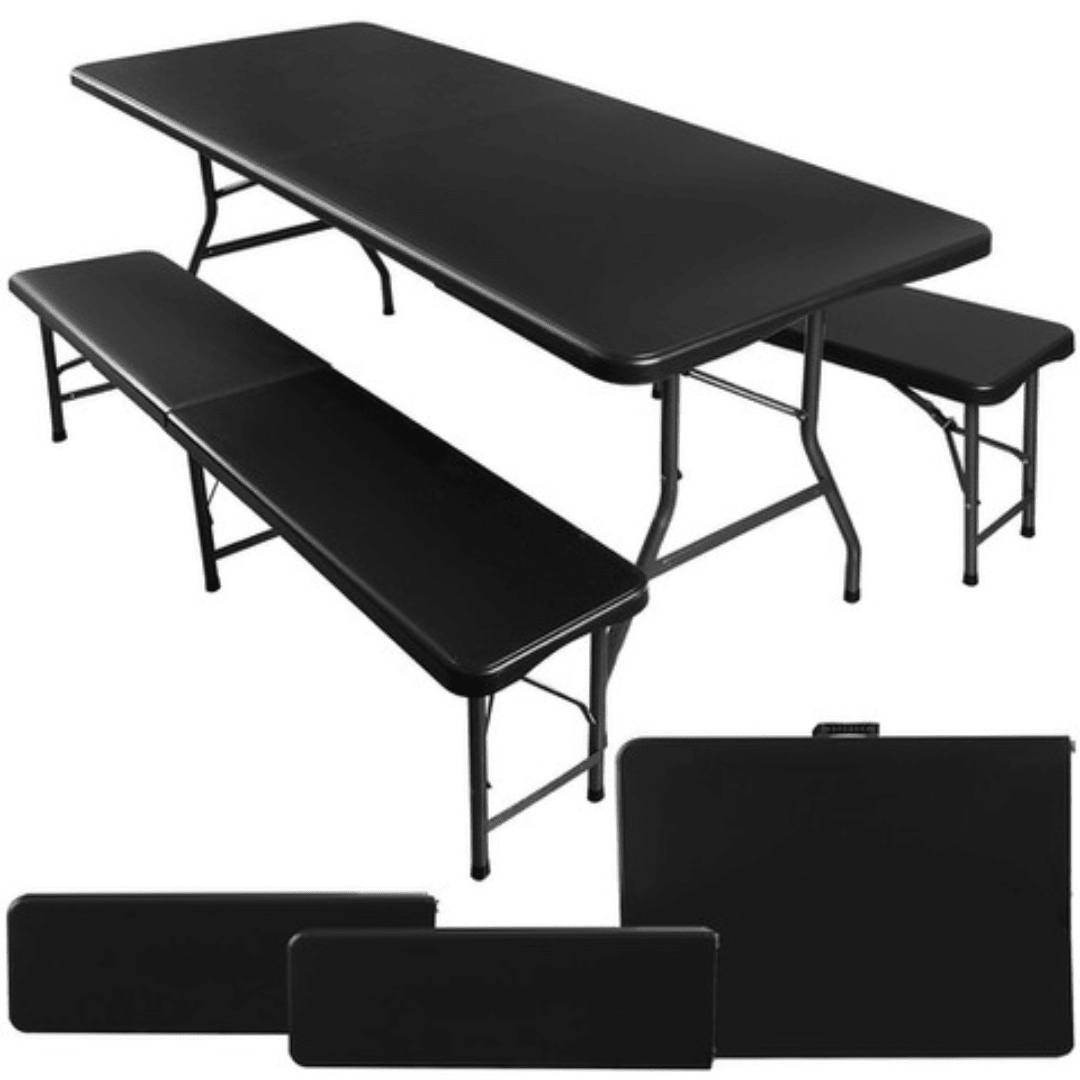 Set Tavolo Giardino Pieghevole 180cm + 2 Panche Nero